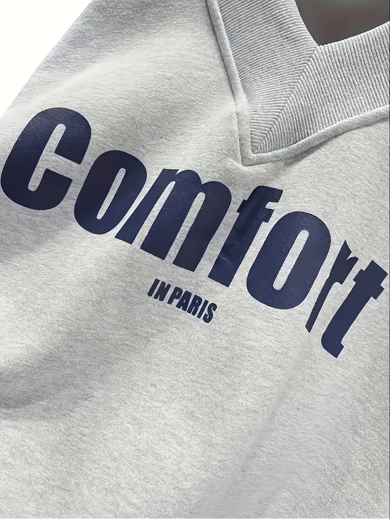 Comfortable 1pc Women's Casual V-Neck Long Sleeve Pullover Sweatshirt, Polyester Knit with Letter Print, Autumn/Winter Fashion, Ultra-warm Comfort in Paris Slogan