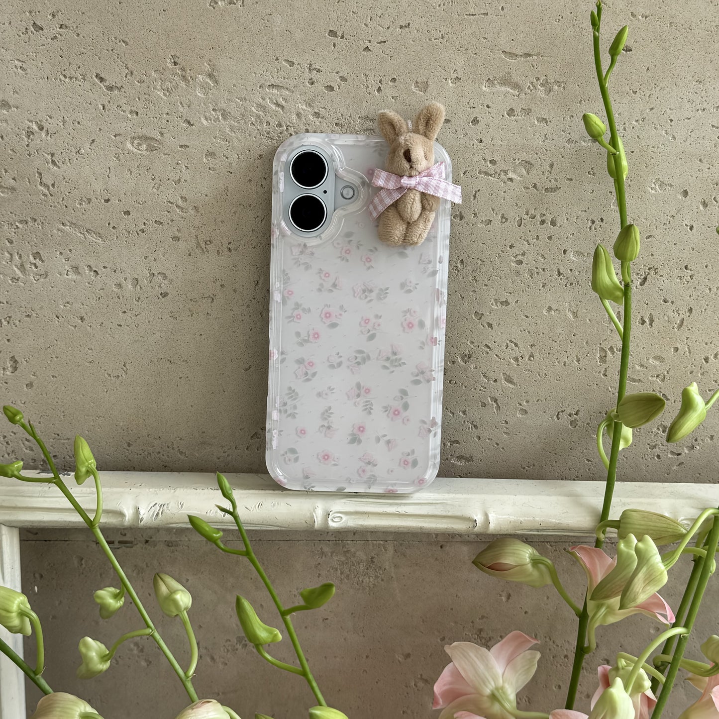 Girl Floral White Phone Case - Soft, Full-Coverage, 3D Pink Lattice Bow, Suitable for iPhone 11/12 Pro/13/14 Pro Max/15 Pro/16