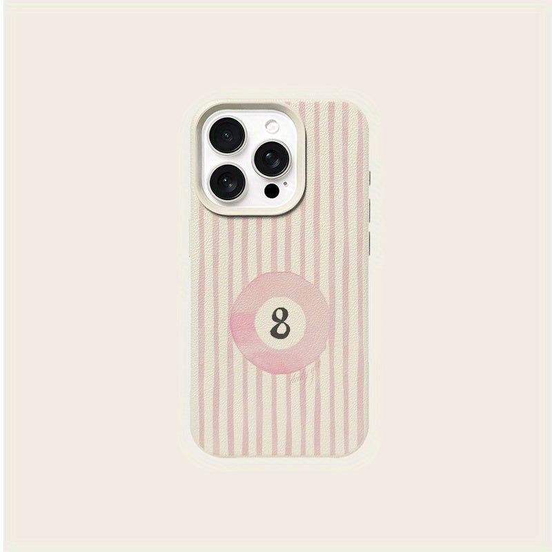 Pink Eight-Ball Striped Watercolor Pattern Suitable for TPU Case iPhone 16 Pro Max/14/16 Plus/15/13 Pro/12/11 Business Anti-Drop Protective Cover High Aesthetic Design