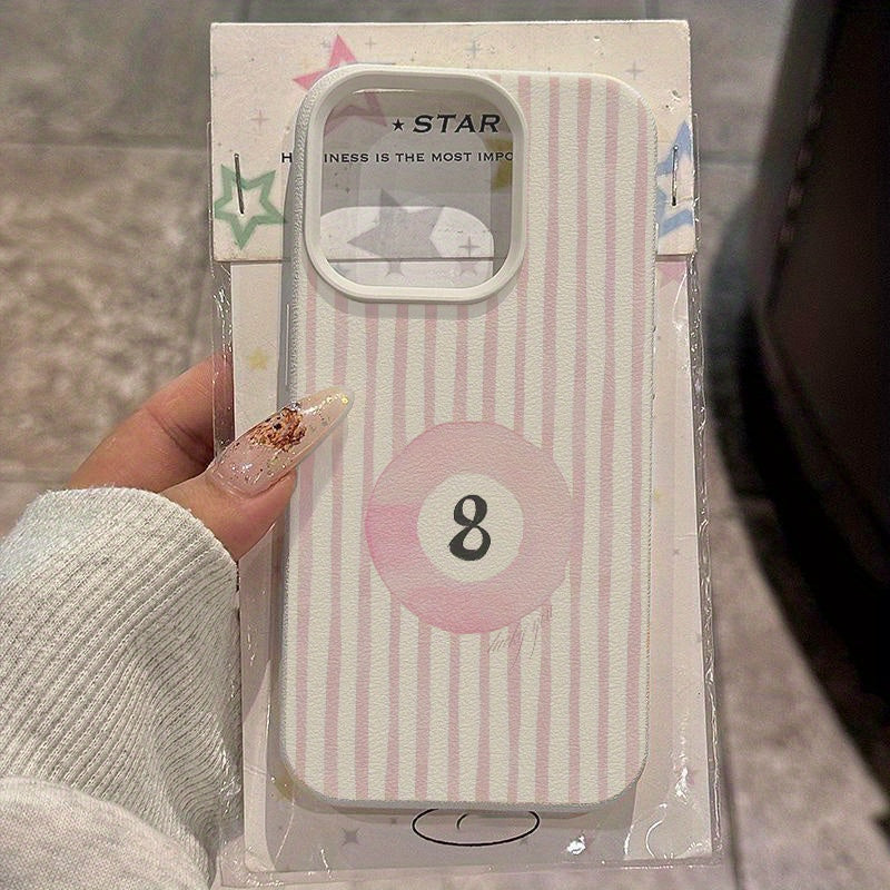 Pink Eight-Ball Striped Watercolor Pattern Suitable for TPU Case iPhone 16 Pro Max/14/16 Plus/15/13 Pro/12/11 Business Anti-Drop Protective Cover High Aesthetic Design