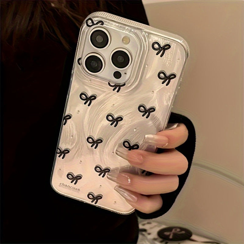 1 Full Screen Black Bow Fashion Gradient Feather Phone Case Suitable for iPhone 16, 15, 14, 13, 12, 11, XS, XR, X, 7, 8 Plus Pro Max SE Series, Christmas, Easter, April Fool's Day, Birthday/Valentine's/Girlfriend Gift