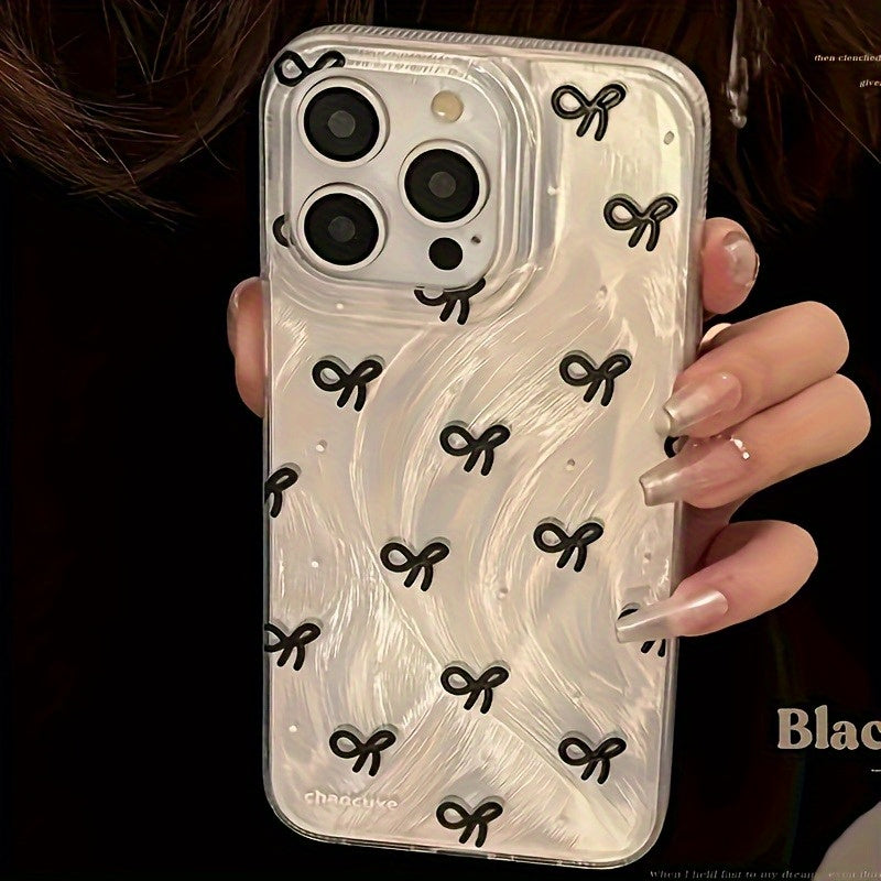 1 Full Screen Black Bow Fashion Gradient Feather Phone Case Suitable for iPhone 16, 15, 14, 13, 12, 11, XS, XR, X, 7, 8 Plus Pro Max SE Series, Christmas, Easter, April Fool's Day, Birthday/Valentine's/Girlfriend Gift