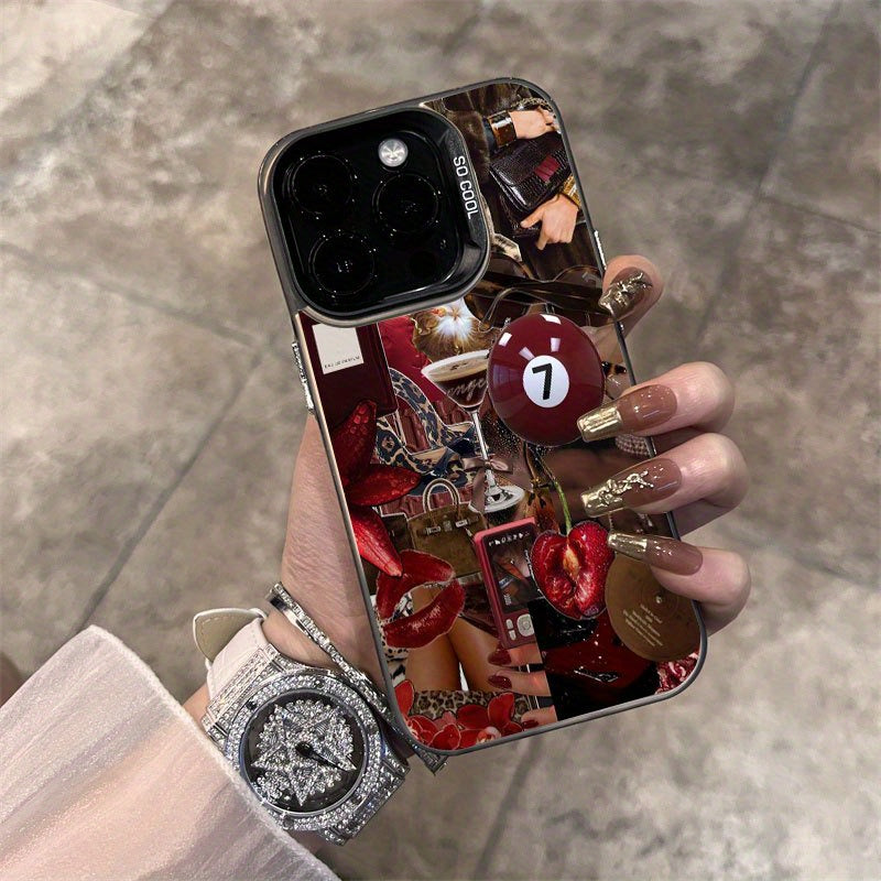Gorgeous Lip Print Leopard Cherry Blossom Pattern Suitable for TPU Case for iPhone 16 Pro Max, iPhone 15 Pro Max/14/16 Plus/13 Pro/12/11/X/XR/XS Max Durable Anti-Drop Colorful Silvery PC Protective Cover High Aesthetic Design