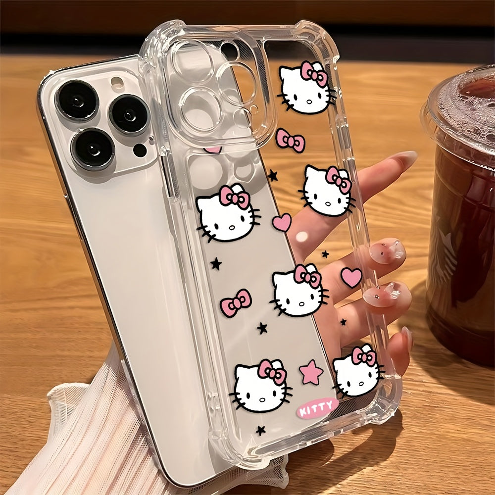 [Cute Hello Kitty Case] Sanrio Hello Kitty Phone Case | Cute Love Pink Shockproof Transparent Soft Back Cover for iPhone 16 15 14 13 12 11 Pro Max X XR XS MAX 8 7 Plus