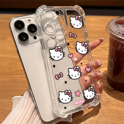 [Cute Hello Kitty Case] Sanrio Hello Kitty Phone Case | Cute Love Pink Shockproof Transparent Soft Back Cover for iPhone 16 15 14 13 12 11 Pro Max X XR XS MAX 8 7 Plus