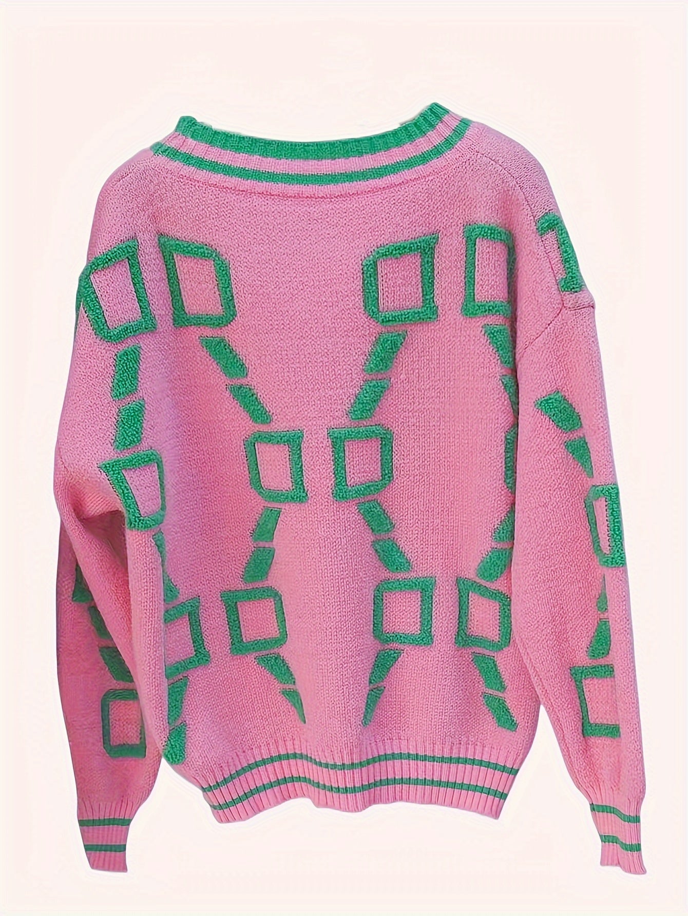 For Fall & Winter, V-Neck Button Up Color Block Knit Cardigan, Casual Tops, Women's Clothing