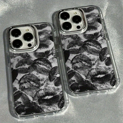 [Lip Print iPhone Case] Shockproof Lip Print Case for iPhone 16/16 Pro Max/16 Plus/16 Pro/15 Pro Max/15 Plus/15 Pro/14 Plus/14 Pro Max/14 Pro/13 Pro Max/13 Pro/12 Pro/12 Pro Max/11 Pro/11/iPhone 11/XS/8 Plus - Soft Shell