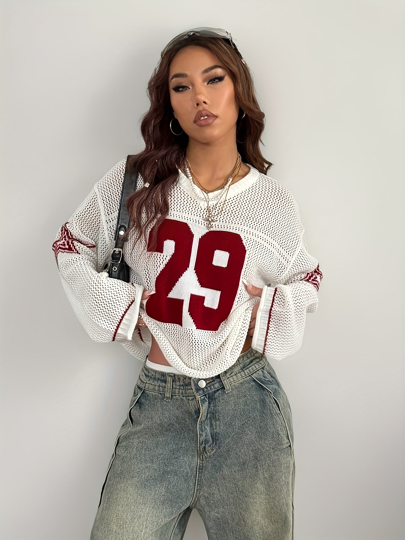 [Unisex Striped Sweater] Unisex Same Style Striped & Number Printing Loosed Jersey Cover Up Sweater