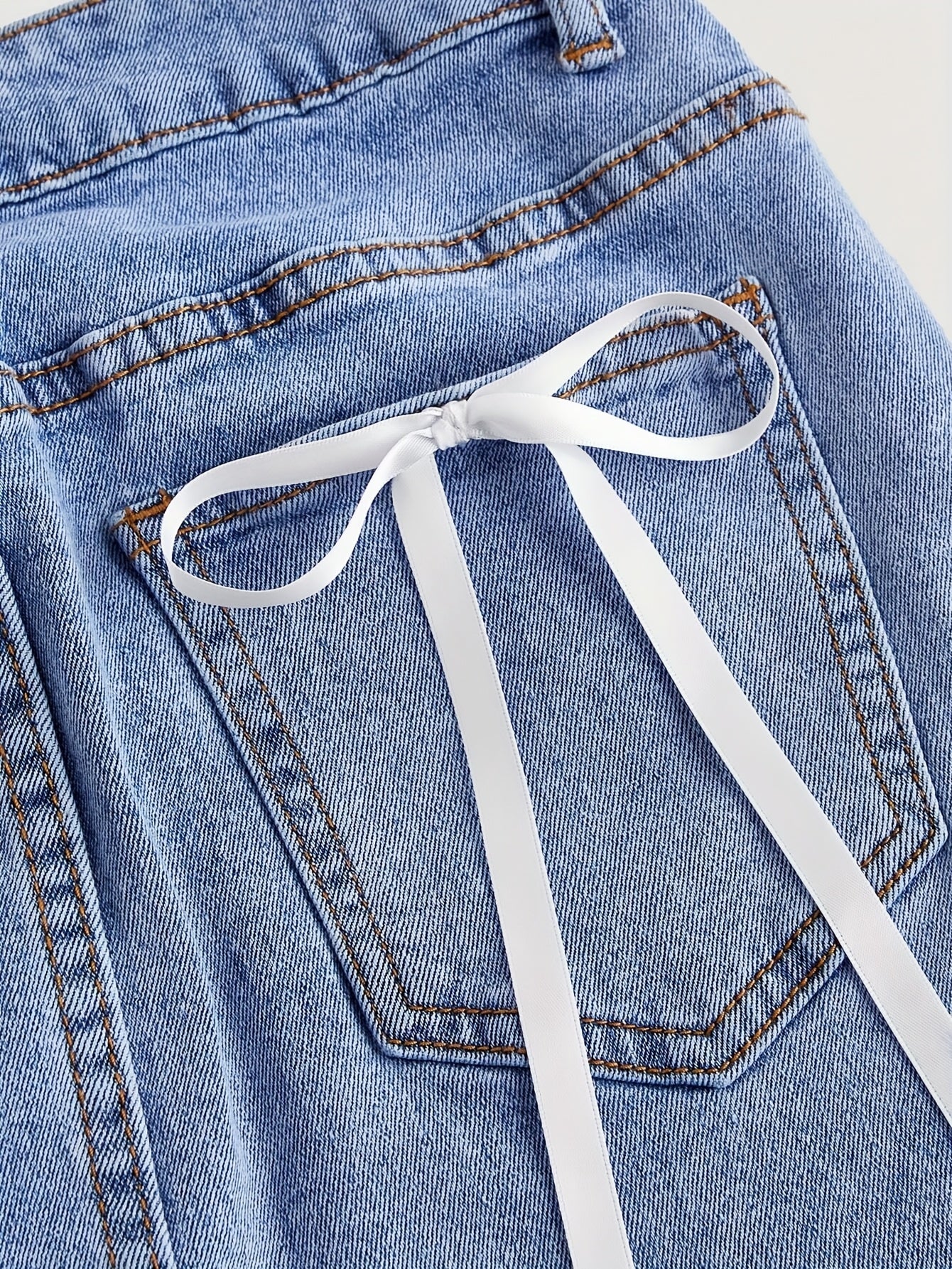 Women's Summer Casual Denim Skirt with Adjustable Bow & Pockets - Mid-Stretch Machine-Washable Solid Color Elegant Design for Casual Outings, Summer Casual Wear | Stylish Denim Skirt | Denim Fabric Skirt