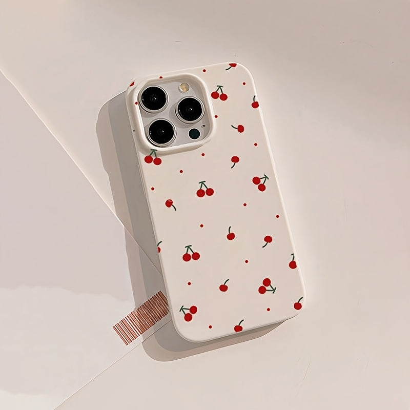 [Cute Phone Case] White Cherry Pattern TPU Phone Case | Compatible with iPhone Models 16, 11, 13, 15, 15 Plus, 15 Pro, 15 Pro Max, 12, 14 Pro Max, XS, XR, 11 Pro, 11 Pro Max, 12 Pro, 12 Pro Max, 13 Pro, 13 Pro Max, 14 Pro, 14 Plus, 7, And 8 Plus - Lightw