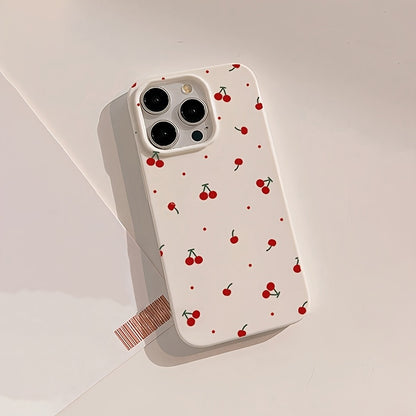 [Cute Phone Case] White Cherry Pattern TPU Phone Case | Compatible with iPhone Models 16, 11, 13, 15, 15 Plus, 15 Pro, 15 Pro Max, 12, 14 Pro Max, XS, XR, 11 Pro, 11 Pro Max, 12 Pro, 12 Pro Max, 13 Pro, 13 Pro Max, 14 Pro, 14 Plus, 7, And 8 Plus - Lightw