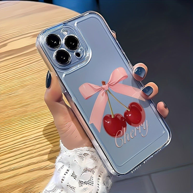 Butterfly Bow Cherry Oil Painting TPU with Precise Hole Position Space Mobile Phone Case Suitable for iPhone 16, 15, 14, 13, 12, 11, XS, XR, X, 7, 8, 12/13 Mini Plus Pro Max SE, very suitable for birthdays, Valentine's Day, or as a gift for your boyfrien