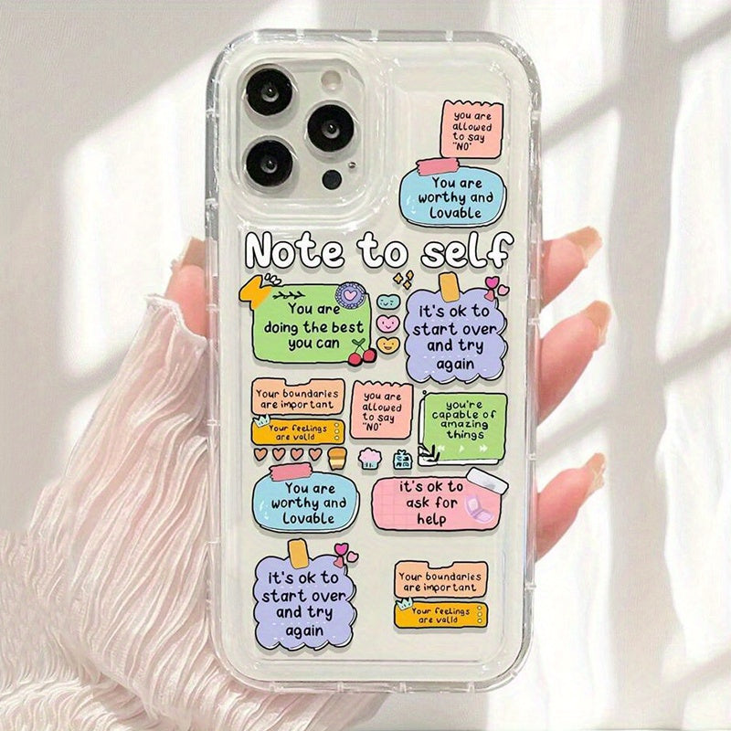 Cartoon Label Slogan Pattern iPhone Case - Transparent, Anti-Fall, Protective Cover for iPhone 16, 15, 14, 13, 12, 11 Pro Max, 7, 8 Plus, X, XR, XS Max, SE2