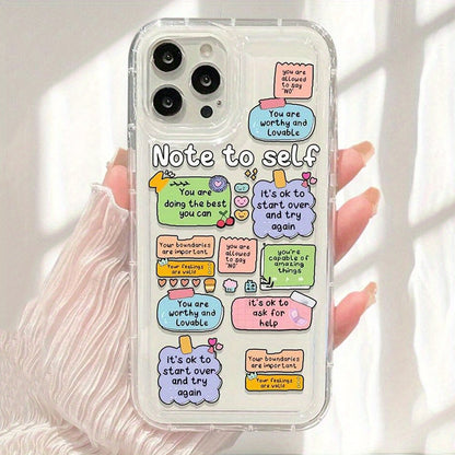 Cartoon Label Slogan Pattern iPhone Case - Transparent, Anti-Fall, Protective Cover for iPhone 16, 15, 14, 13, 12, 11 Pro Max, 7, 8 Plus, X, XR, XS Max, SE2