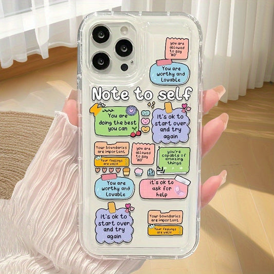 Cartoon Label Slogan Pattern iPhone Case - Transparent, Anti-Fall, Protective Cover for iPhone 16, 15, 14, 13, 12, 11 Pro Max, 7, 8 Plus, X, XR, XS Max, SE2