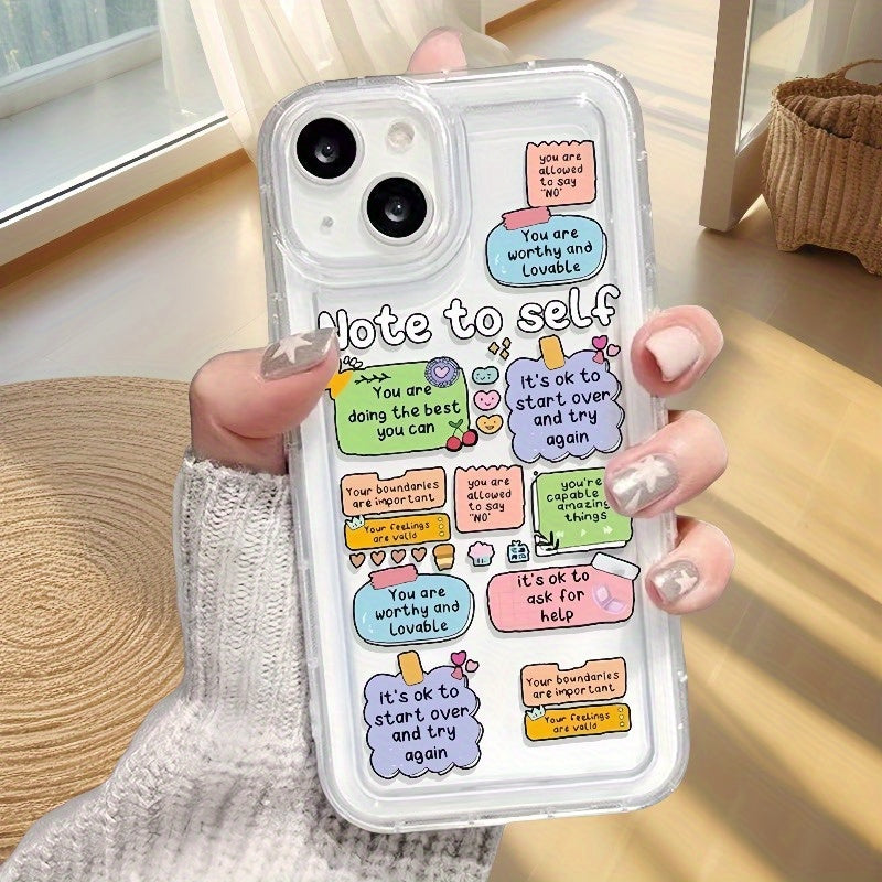 Cartoon Label Slogan Pattern iPhone Case - Transparent, Anti-Fall, Protective Cover for iPhone 16, 15, 14, 13, 12, 11 Pro Max, 7, 8 Plus, X, XR, XS Max, SE2
