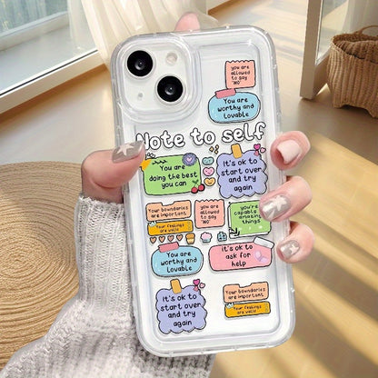 Cartoon Label Slogan Pattern iPhone Case - Transparent, Anti-Fall, Protective Cover for iPhone 16, 15, 14, 13, 12, 11 Pro Max, 7, 8 Plus, X, XR, XS Max, SE2
