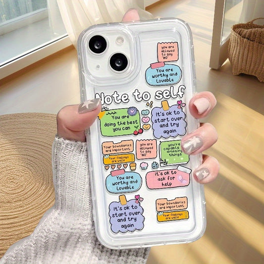 Cartoon Label Slogan Pattern iPhone Case - Transparent, Anti-Fall, Protective Cover for iPhone 16, 15, 14, 13, 12, 11 Pro Max, 7, 8 Plus, X, XR, XS Max, SE2