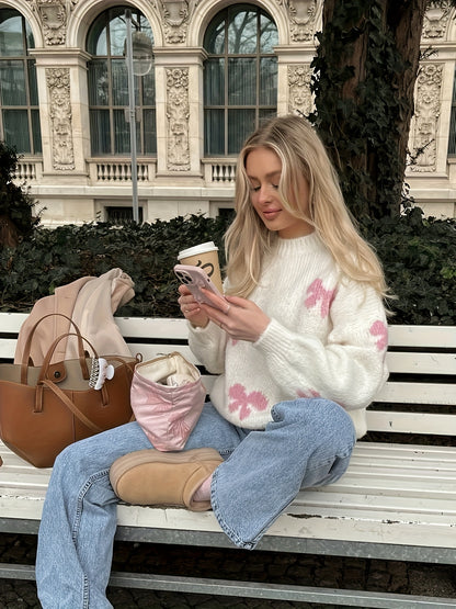 Elegant Butterfly Bow Pattern Sweater for Women - Long Sleeve, Round Neck, Soft & Cozy, Perfect for Spring, Summer, Fall, and Winter Outfits, Cute Sweaters