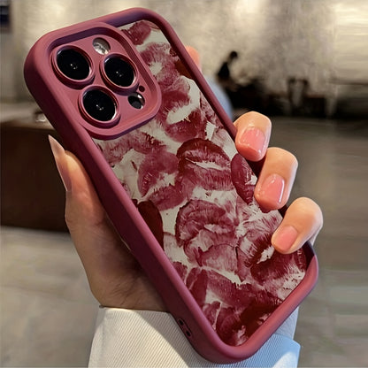 1pc Burgundy Lip Print 3D Embossed TPU Soft Drop-Proof Waterproof Phone Case Compatible with for iphone for Apple for iphone 16/11/12/13/14/15/15Pro/15 Plus/15 Promax/7Plus/8Plus/X/Xs Max/Xr/11Pro/12Pro/13Pro/14Pro/12Mini/13Mini/11Promax/12Promax/13Proma
