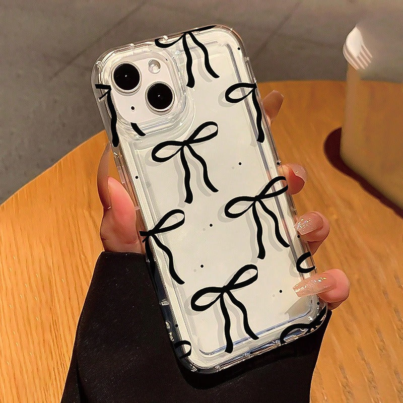 Black Bow Air Cushion Mobile Phone Case for iPhone16 15 14 13 12 11 XS XR X 7 8 12/13 Mini Plus Pro Max SE Birthday/Valentine's Day/Gifts for Boyfriend/Girlfriend