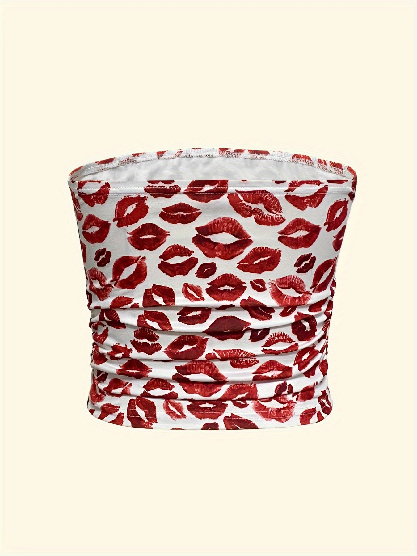 Sleeveless Sexy Lips Print Tube Top for Summer, Women's Clothing