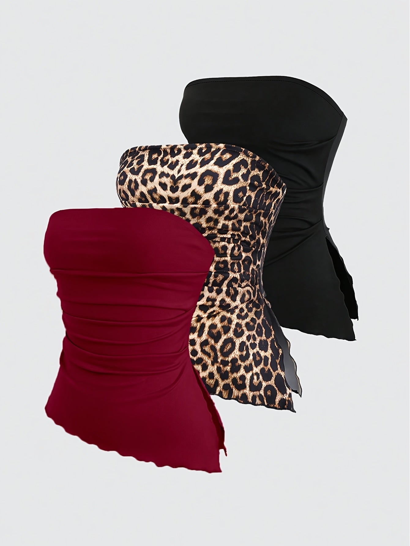 Y60 Elegant Y2K Strapless Crop Top with Leopard Print & Asymmetrical Ruffled Hem - Breathable Stretchy Summer Shirt for Parties, Concerts, Dates & Casual Outfits, Concert Clothing, Party Attire, Comfortable Fit, Machine Washable