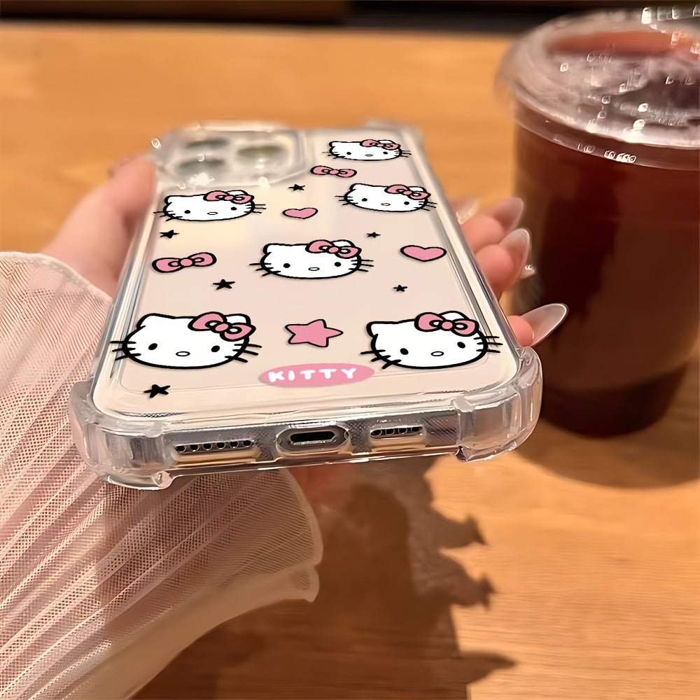 [Cute Hello Kitty Case] Sanrio Hello Kitty Phone Case | Cute Love Pink Shockproof Transparent Soft Back Cover for iPhone 16 15 14 13 12 11 Pro Max X XR XS MAX 8 7 Plus