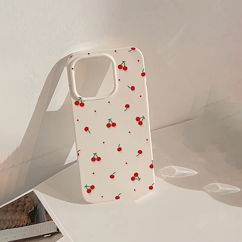 [Cute Phone Case] White Cherry Pattern TPU Phone Case | Compatible with iPhone Models 16, 11, 13, 15, 15 Plus, 15 Pro, 15 Pro Max, 12, 14 Pro Max, XS, XR, 11 Pro, 11 Pro Max, 12 Pro, 12 Pro Max, 13 Pro, 13 Pro Max, 14 Pro, 14 Plus, 7, And 8 Plus - Lightw
