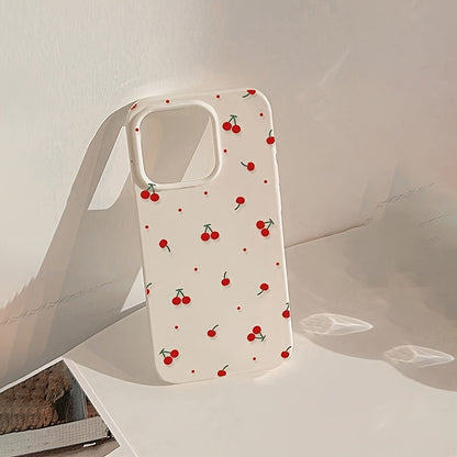 [Cute Phone Case] White Cherry Pattern TPU Phone Case | Compatible with iPhone Models 16, 11, 13, 15, 15 Plus, 15 Pro, 15 Pro Max, 12, 14 Pro Max, XS, XR, 11 Pro, 11 Pro Max, 12 Pro, 12 Pro Max, 13 Pro, 13 Pro Max, 14 Pro, 14 Plus, 7, And 8 Plus - Lightw