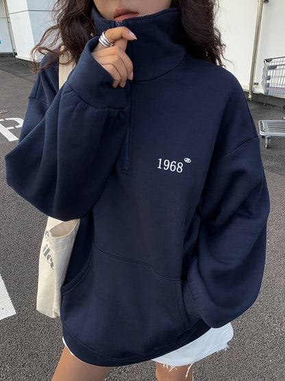Women'S Cozy Fleece-Lined Sweatshirt with "I Love Myself" Graphic - Long Sleeve, Button-Up Front, Casual Fall/Winter Wear, Navy Blue with White Lettering, Casual Wear | Cozy Fleece Sweatshirt | Construction, Sweater Hoodie