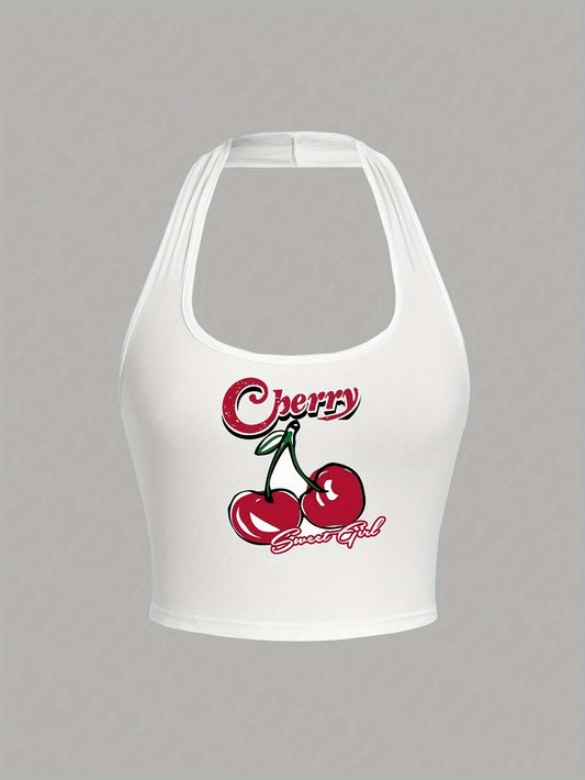 Women'S Casual Cherry Fitted Tank Top