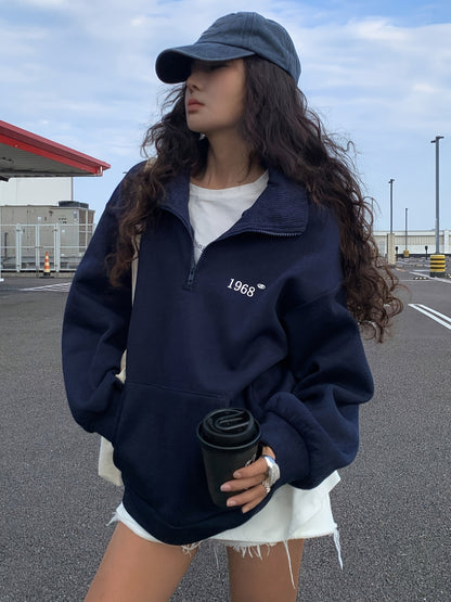 Women'S Cozy Fleece-Lined Sweatshirt with "I Love Myself" Graphic - Long Sleeve, Button-Up Front, Casual Fall/Winter Wear, Navy Blue with White Lettering, Casual Wear | Cozy Fleece Sweatshirt | Construction, Sweater Hoodie