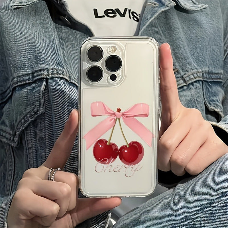 Butterfly Bow Cherry Oil Painting TPU with Precise Hole Position Space Mobile Phone Case Suitable for iPhone 16, 15, 14, 13, 12, 11, XS, XR, X, 7, 8, 12/13 Mini Plus Pro Max SE, very suitable for birthdays, Valentine's Day, or as a gift for your boyfrien