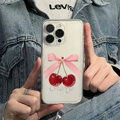 Butterfly Bow Cherry Oil Painting TPU with Precise Hole Position Space Mobile Phone Case Suitable for iPhone 16, 15, 14, 13, 12, 11, XS, XR, X, 7, 8, 12/13 Mini Plus Pro Max SE, very suitable for birthdays, Valentine's Day, or as a gift for your boyfrien