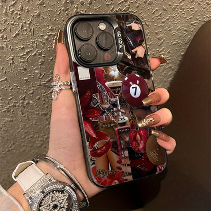 Gorgeous Lip Print Leopard Cherry Blossom Pattern Suitable for TPU Case for iPhone 16 Pro Max, iPhone 15 Pro Max/14/16 Plus/13 Pro/12/11/X/XR/XS Max Durable Anti-Drop Colorful Silvery PC Protective Cover High Aesthetic Design