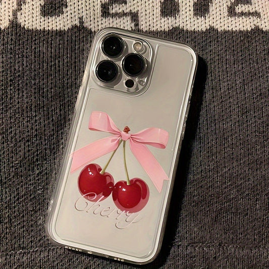Butterfly Bow Cherry Oil Painting TPU with Precise Hole Position Space Mobile Phone Case Suitable for iPhone 16, 15, 14, 13, 12, 11, XS, XR, X, 7, 8, 12/13 Mini Plus Pro Max SE, very suitable for birthdays, Valentine's Day, or as a gift for your boyfrien