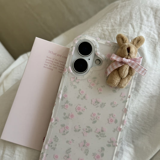 Girl Floral White Phone Case - Soft, Full-Coverage, 3D Pink Lattice Bow, Suitable for iPhone 11/12 Pro/13/14 Pro Max/15 Pro/16