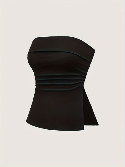 Women'S Sexy Off-Shoulder Tube Top - Solid Color Stretchy Crop Top for Casual & Formal Wear, All-Season Versatile Sleeveless Blouse, Crop Top Blouse