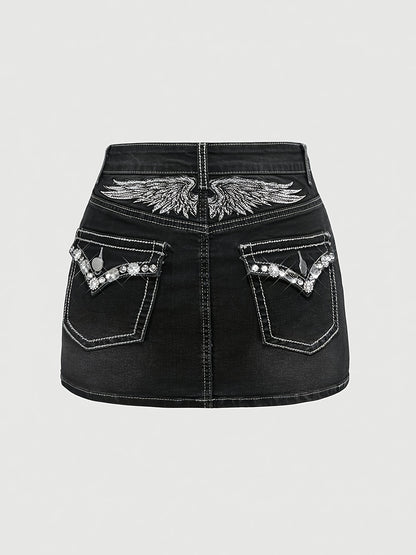 Women'S Stretch Denim Mini Skirt - Elegant Low-Rise Pencil Skirt with Button Detail, Medium Wash, Non-Stretch Fabric, Perfect for Spring/Summer/Fall, Casual Attire, Spring Summer Fashion, Sleek Silhouette, Comfortable Fit