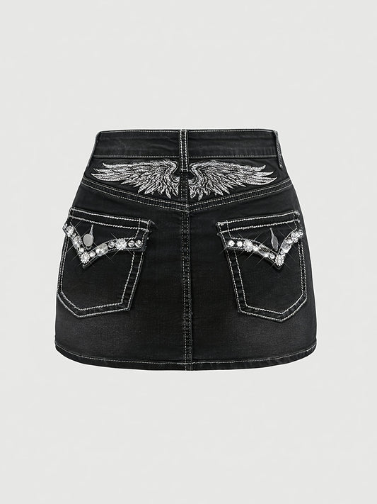 Women'S Stretch Denim Mini Skirt - Elegant Low-Rise Pencil Skirt with Button Detail, Medium Wash, Non-Stretch Fabric, Perfect for Spring/Summer/Fall, Casual Attire, Spring Summer Fashion, Sleek Silhouette, Comfortable Fit
