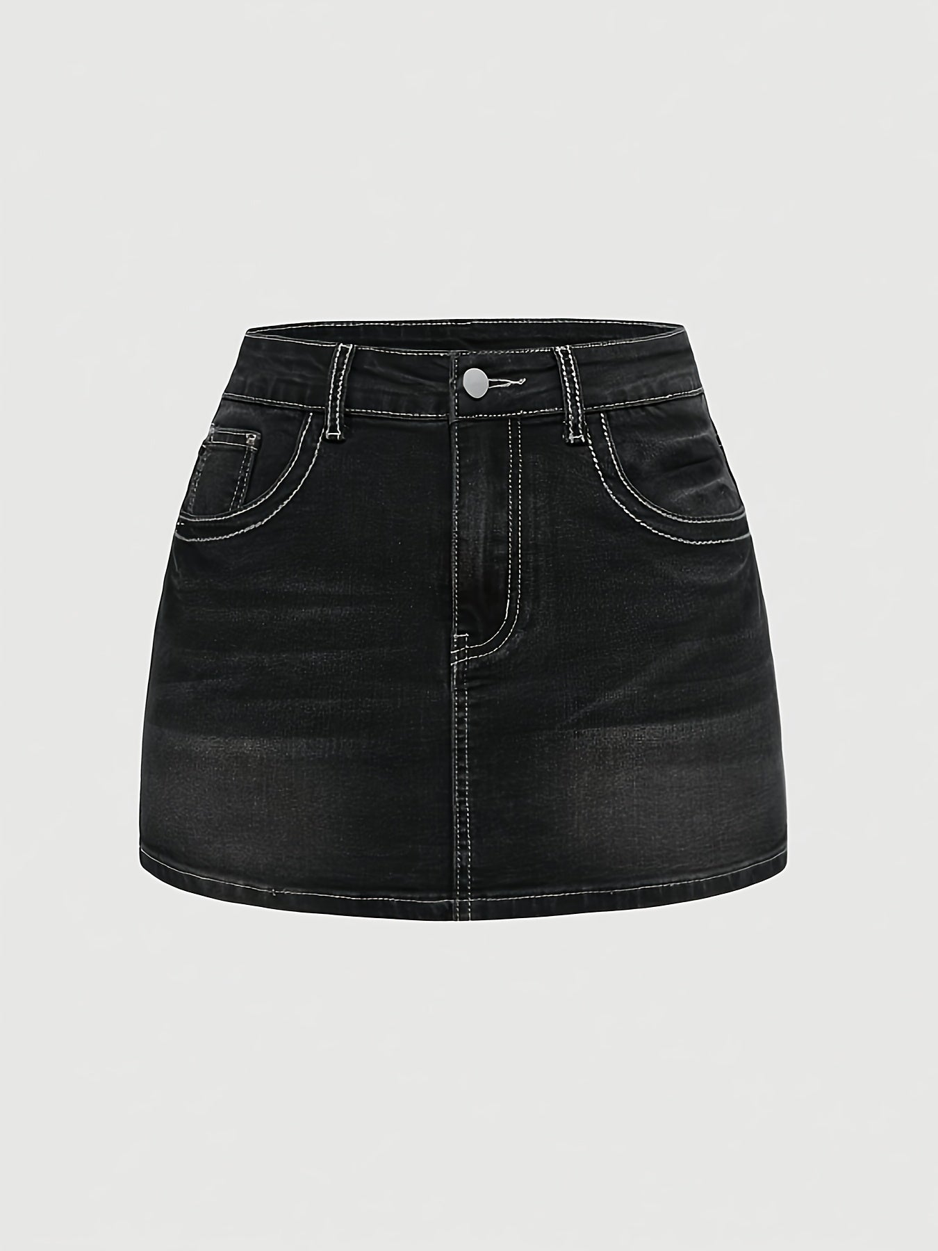 Women'S Stretch Denim Mini Skirt - Elegant Low-Rise Pencil Skirt with Button Detail, Medium Wash, Non-Stretch Fabric, Perfect for Spring/Summer/Fall, Casual Attire, Spring Summer Fashion, Sleek Silhouette, Comfortable Fit