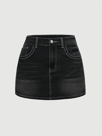 Women'S Stretch Denim Mini Skirt - Elegant Low-Rise Pencil Skirt with Button Detail, Medium Wash, Non-Stretch Fabric, Perfect for Spring/Summer/Fall, Casual Attire, Spring Summer Fashion, Sleek Silhouette, Comfortable Fit