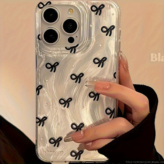 1 Full Screen Black Bow Fashion Gradient Feather Phone Case Suitable for iPhone 16, 15, 14, 13, 12, 11, XS, XR, X, 7, 8 Plus Pro Max SE Series, Christmas, Easter, April Fool's Day, Birthday/Valentine's/Girlfriend Gift