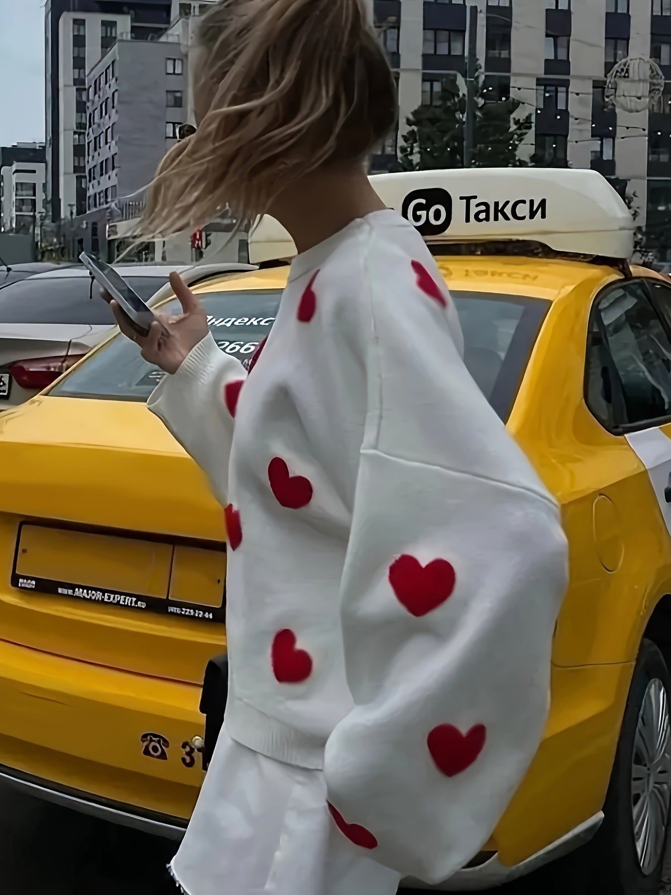 Valentine's Day Heart Knit Sweater - Cozy, Casual & Chic, Women's Easy-Care Polyester Top for Fall/Winter