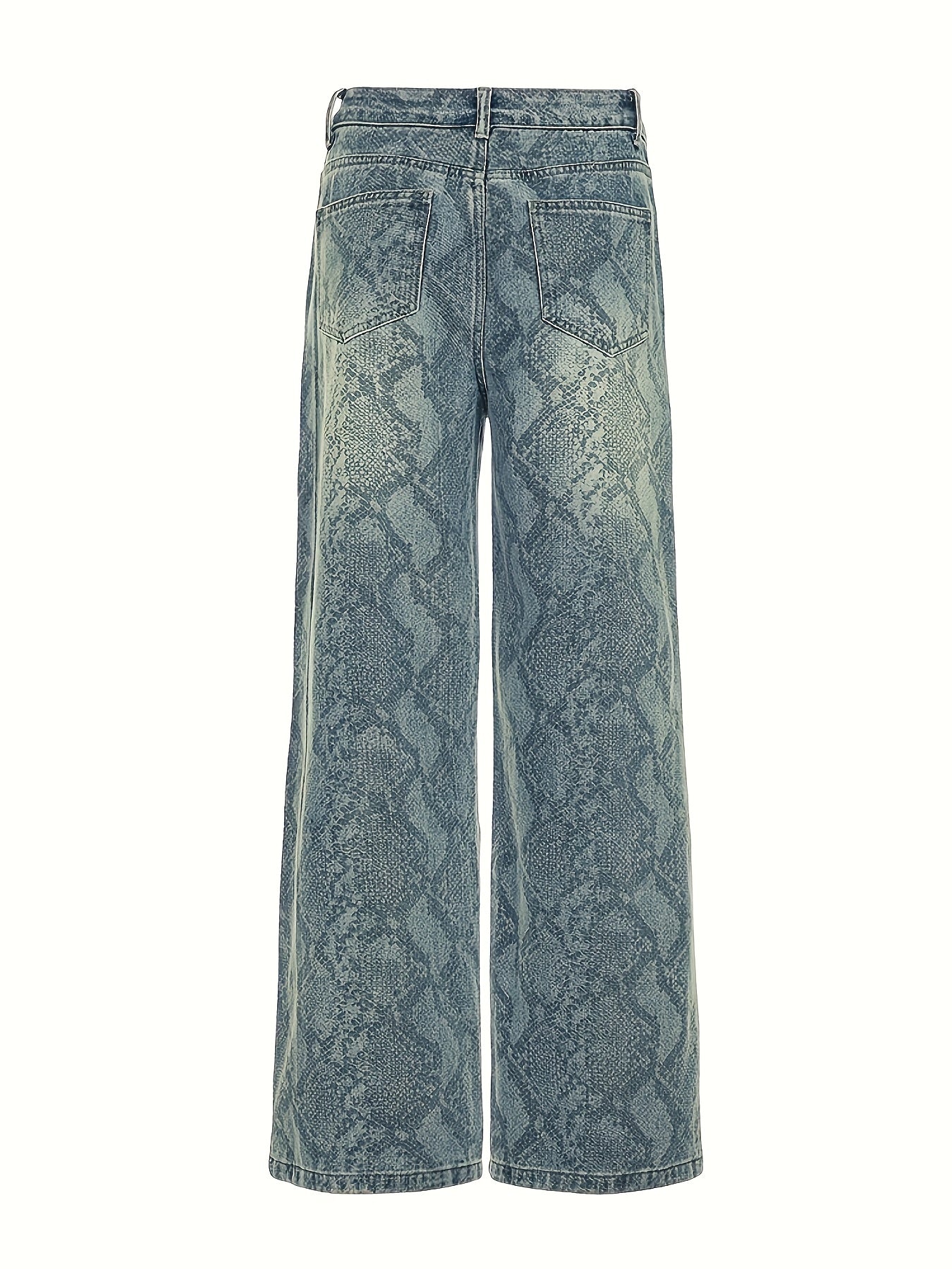 Women'S Snake Print Straight-Leg Jeans - High-Waisted, Loose Fit, Light Blue Denim with White Accents, Casual Style, All-Season Comfort, Comfortable Fashion | Relaxed Fit Jeans | Nonstretch Fabric