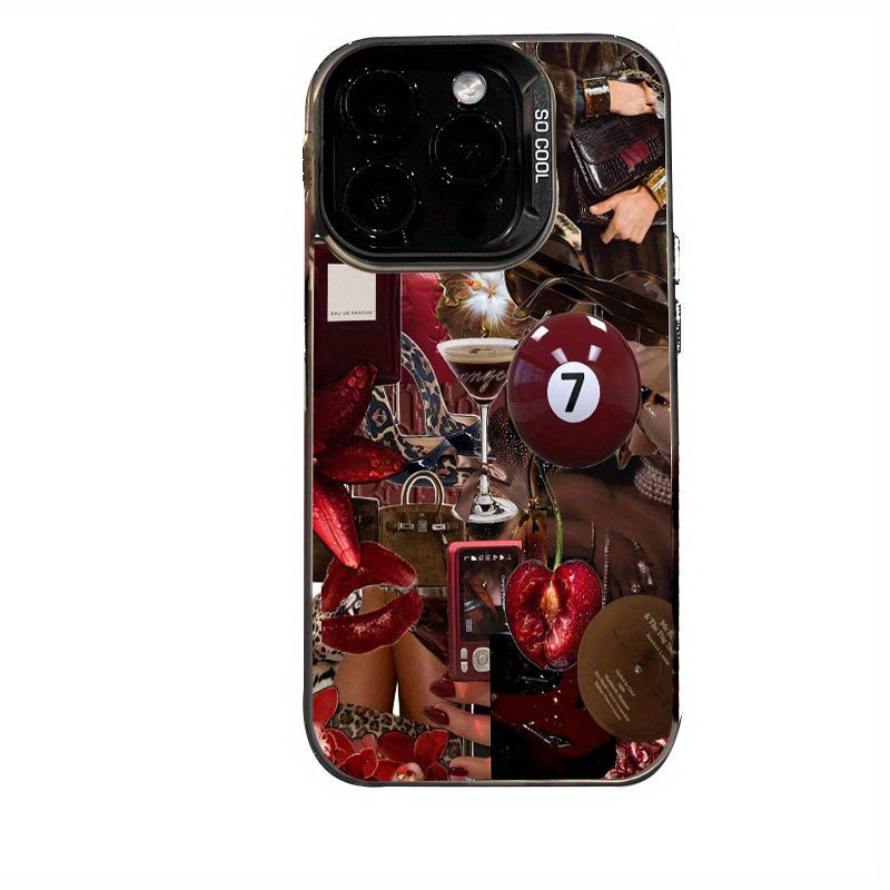 Gorgeous Lip Print Leopard Cherry Blossom Pattern Suitable for TPU Case for iPhone 16 Pro Max, iPhone 15 Pro Max/14/16 Plus/13 Pro/12/11/X/XR/XS Max Durable Anti-Drop Colorful Silvery PC Protective Cover High Aesthetic Design