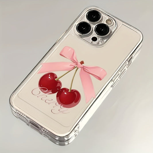 Butterfly Bow Cherry Oil Painting TPU with Precise Hole Position Space Mobile Phone Case Suitable for iPhone 16, 15, 14, 13, 12, 11, XS, XR, X, 7, 8, 12/13 Mini Plus Pro Max SE, very suitable for birthdays, Valentine's Day, or as a gift for your boyfrien