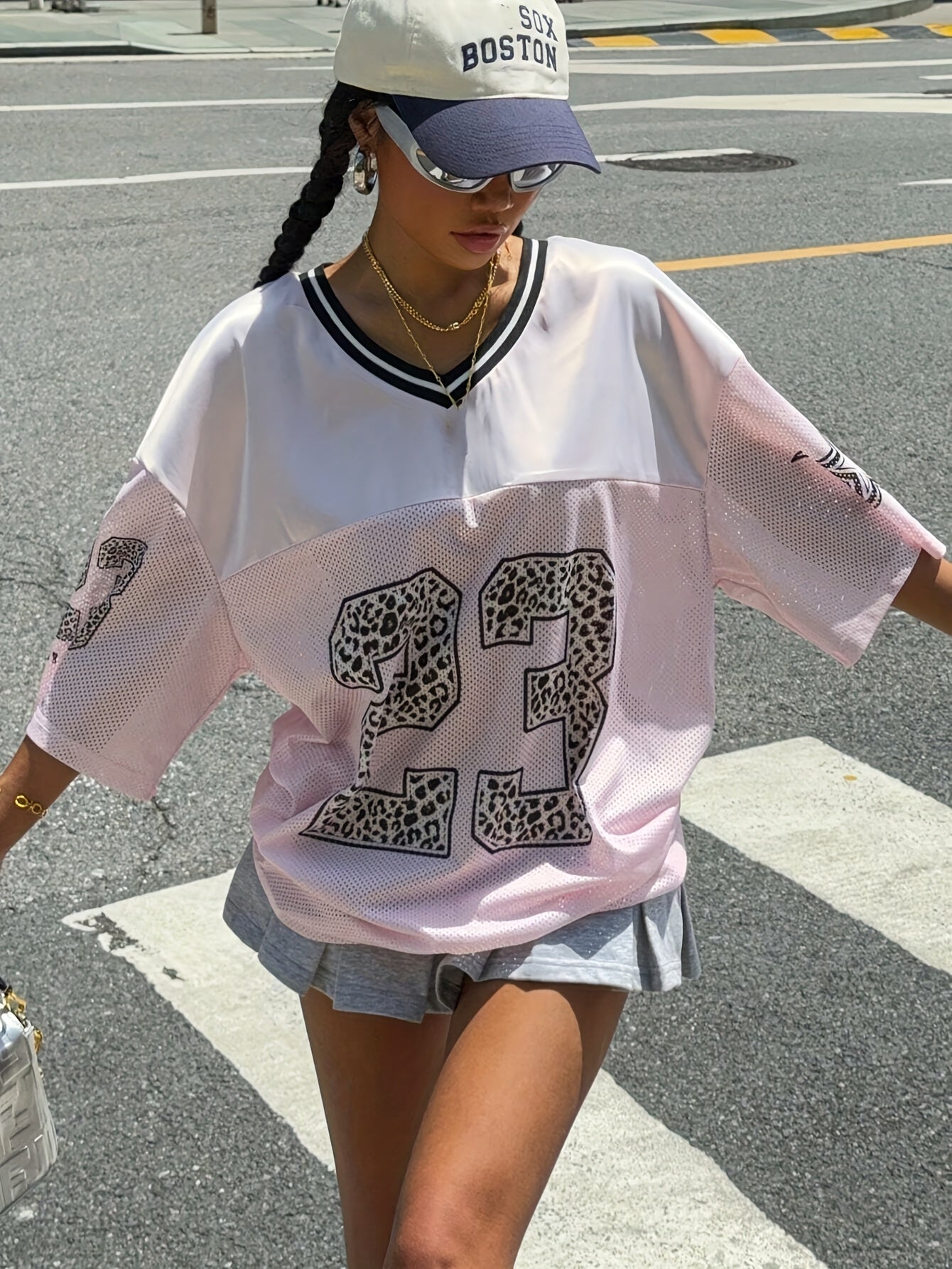 [Polyester Sports T-Shirt] Polyester 100% Knit Fabric Women's V-Neck Sports T-Shirt | Slight Stretch, Printed Casual Top for Spring/Summer, 180g/m² Weight