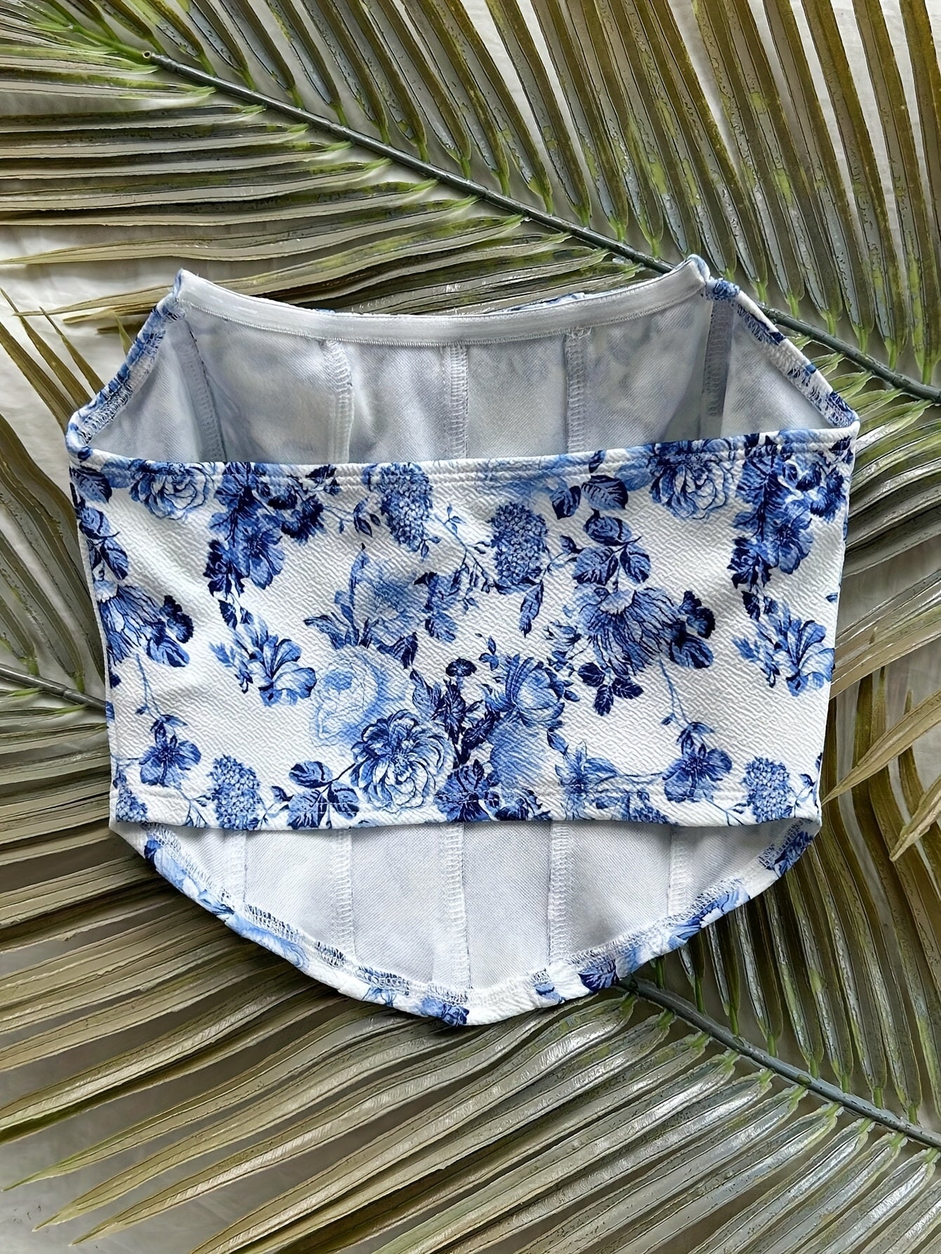 [Floral Print Top] Stretchy Off-the-Shoulder Blue and White Floral Print Tank Top | Women's Summer Top | Perfect for Graduation, Weddings, and Beach Wear